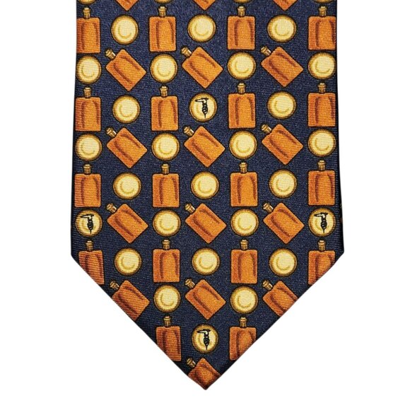 Trussardi Parfums Necktie Tie Mens Blue Orange Geometric Silk Made in Italy Rare - Picture 1 of 5